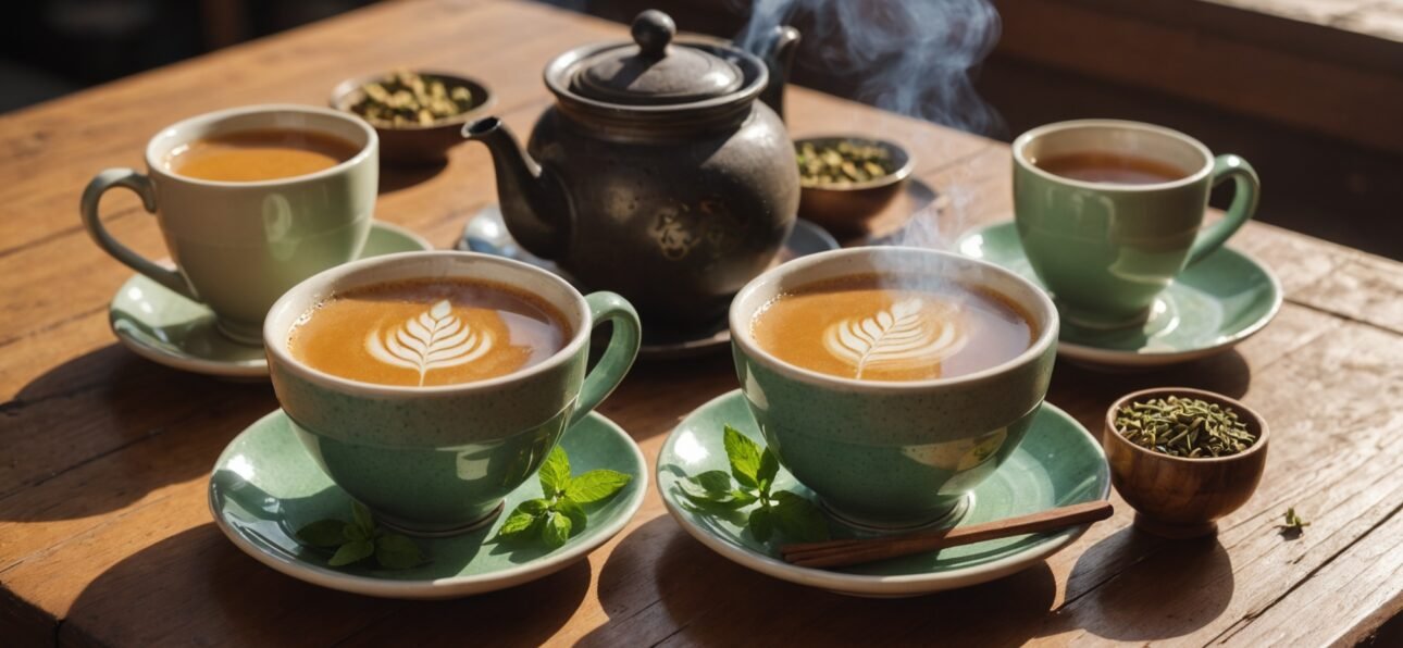 Two contrasting cups of chai comparison showing Delightful Chai's light golden brew beside Flavourfu