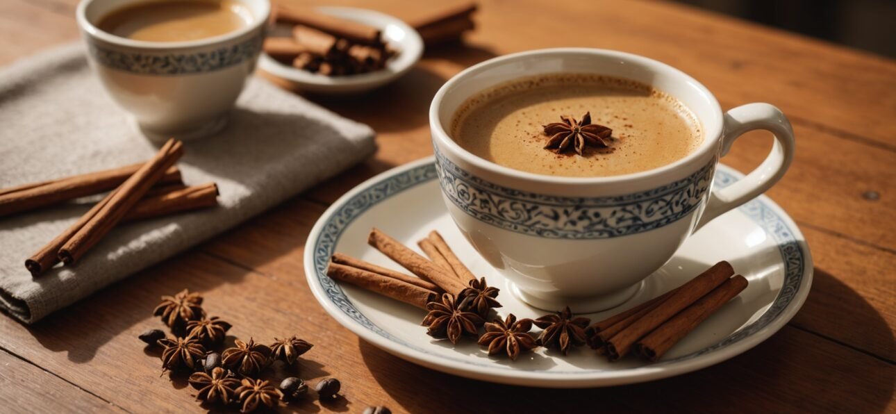 A warm cup of chai vs coffee comparison showing traditional spiced chai with cardamom and cinnamon i