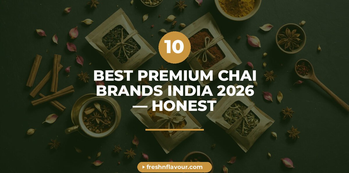 Best tea brands in India 2026 — premium chai patti comparison featuring Fresh n Flavour artisan blends, cardamom, cinnamon, and saffron in clay kulhad