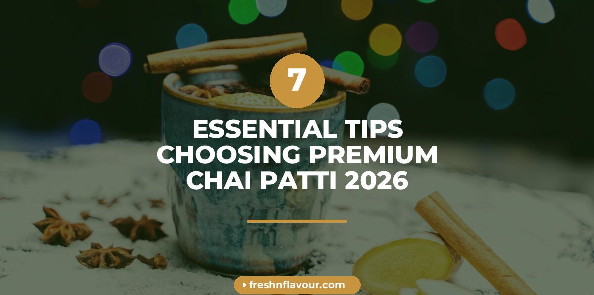 Close-up of premium chai patti loose leaf tea showing whole Assam CTC leaves, green cardamom pods, g