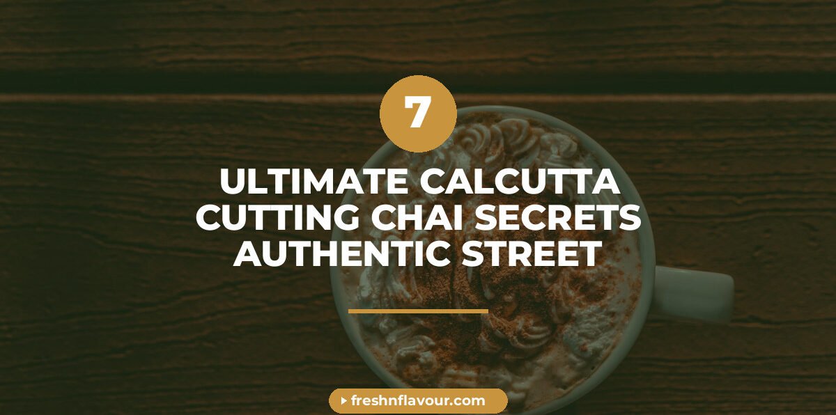 Golden Calcutta cutting chai in traditional brass pot with ginger, cardamom, and tea leaves