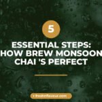 How to brew monsoon chai in a clay cup with steaming golden tea, fresh ginger, tulsi leaves and spic