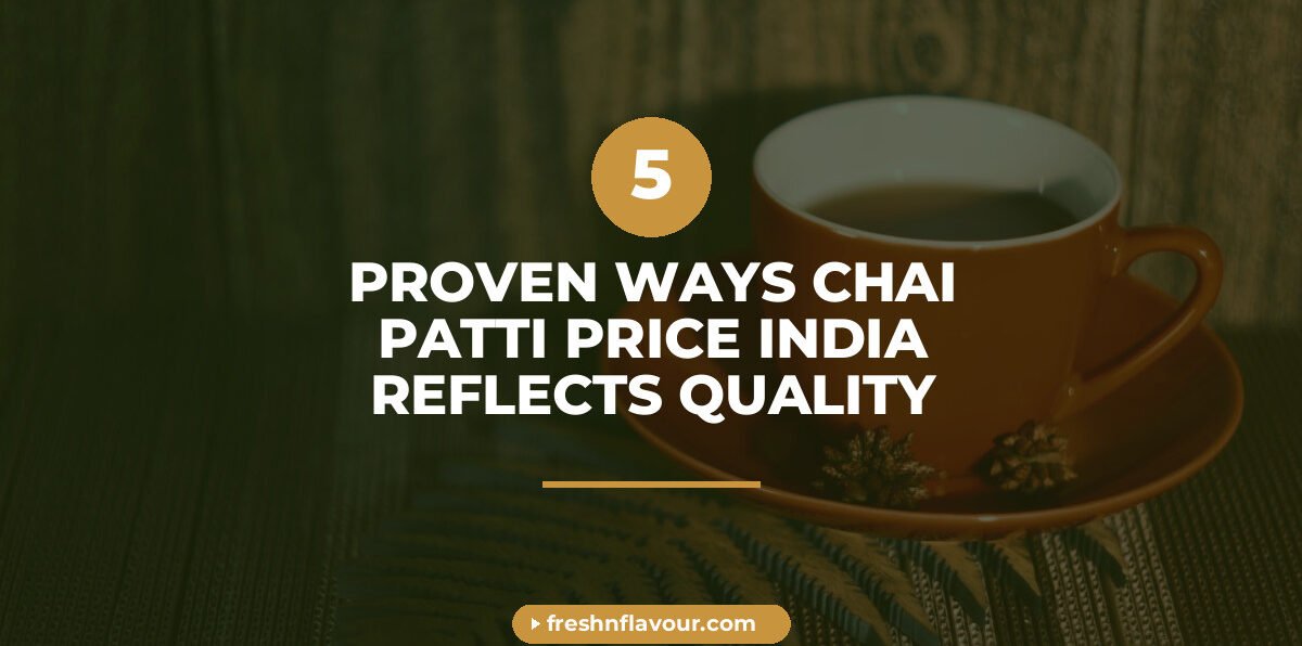 Close-up of premium chai patti showing whole cardamom, ginger, nutmeg, and CTC tea leaves that justi