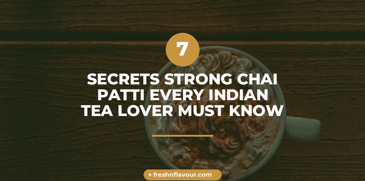 Strong chai patti brewing in glass cup with whole spices and CTC black tea leaves visible, warm gold