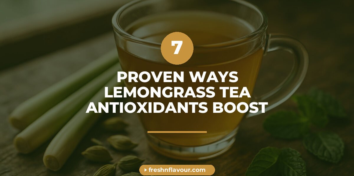 Cup of lemongrass chai showing natural lemongrass tea antioxidants with fresh lemongrass and cardamo