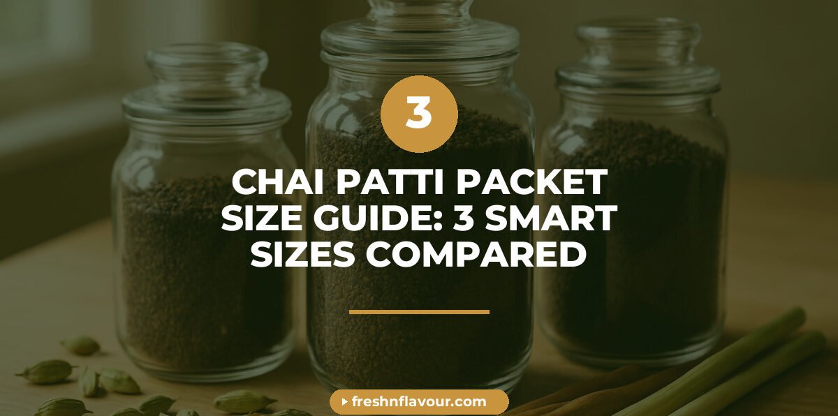 Three chai patti packet size options in glass jars showing 250g 500g and 1kg quantities