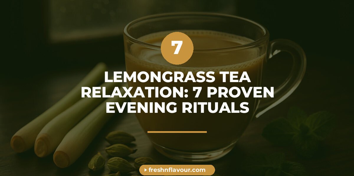 Warm cup of lemongrass tea for relaxation with cardamom and mint on a wooden table during monsoon ev