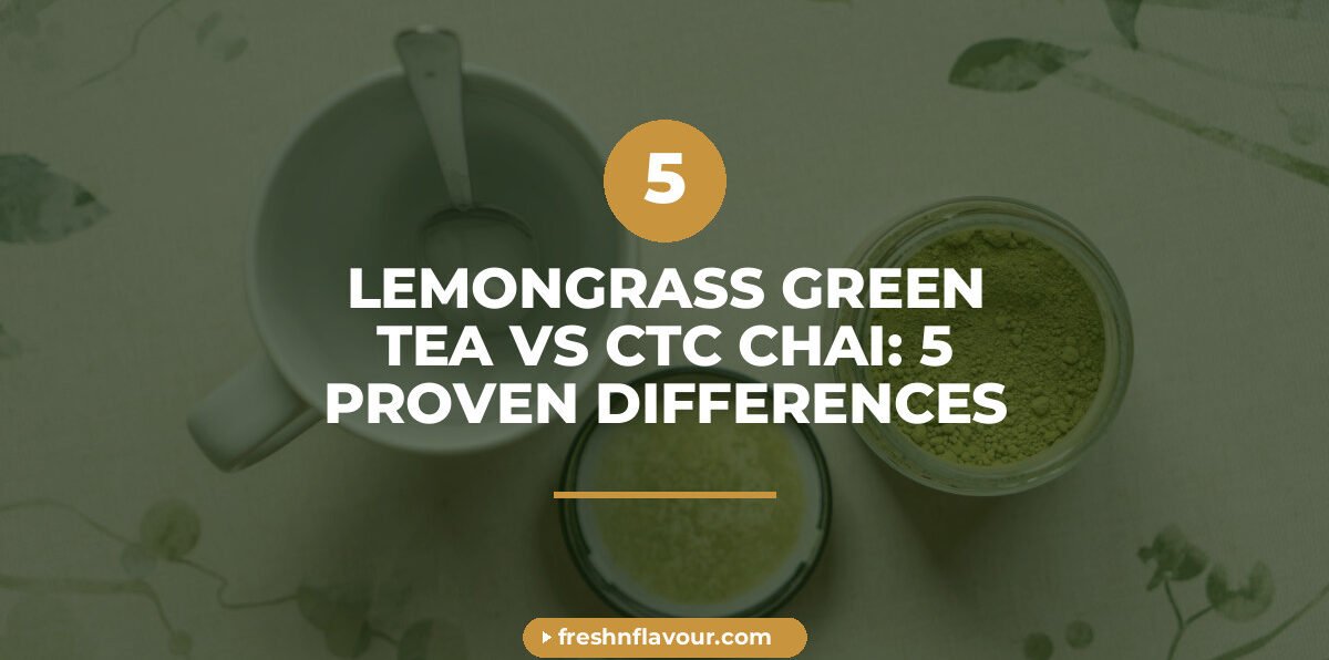 Lemongrass green tea beside milky lemongrass CTC chai with fresh lemongrass stalks