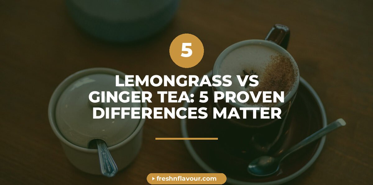 Lemongrass vs ginger tea comparison in two glass cups with fresh ingredients