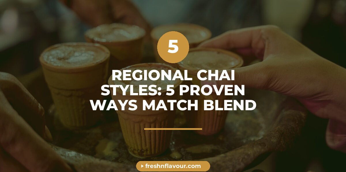 Four regional chai styles served in glass cups with whole spices scattered around