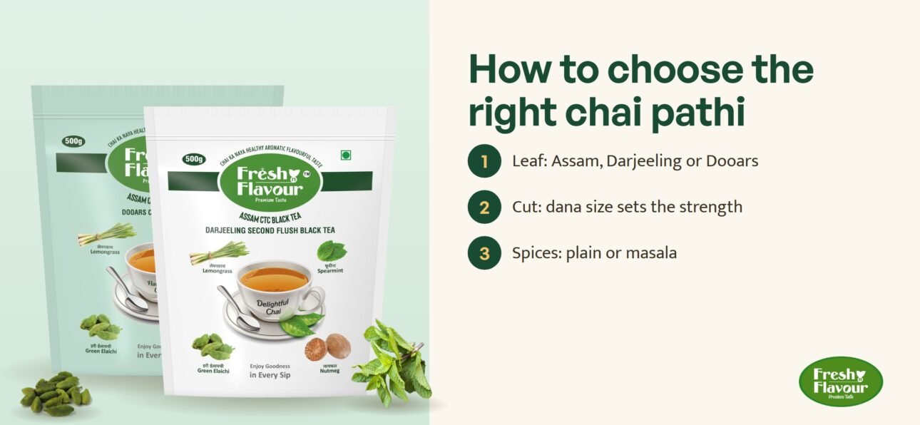 Flavourful and Delightful Chai 500 g pouches with mint and cardamom, headline: how to choose the right chai pathi
