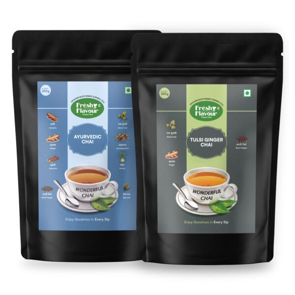 Fresh n Flavour Herbal Pair: Tulsi Ginger + Ayurvedic Chai Combo — 500g (250g + 250g)