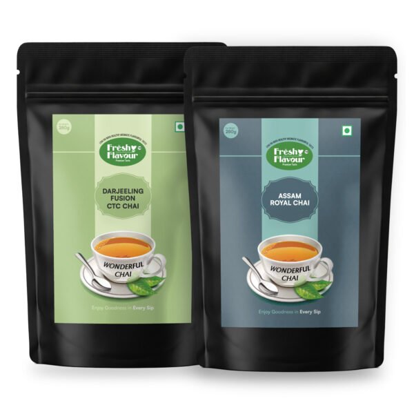 Fresh n Flavour Tea Lover's Pair: Assam Royal + Darjeeling Fusion Chai Combo — 500g (250g + 250g)