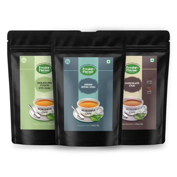 Fresh n Flavour Discovery Trio: Assam Royal + Darjeeling Fusion + Chocolate Chai Combo — 750g (3 × 250g)